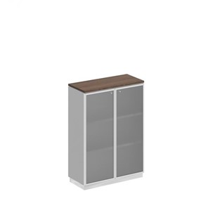 Шкаф для документов средний со стеклянными дверьми в рамке Bravo, дуб гладстоун/белый премиум (90х40х124,6) в Смоленске