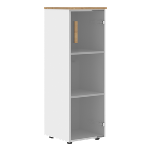 Шкаф колонна средний со стеклянной правой дверью FORTA Белый-Дуб Гамильтон FMC 40.2 (R) (399х404х801) в Смоленске - предосмотр