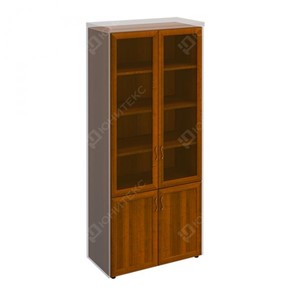 Шкаф для документов со стеклянными дверьми в рамке Мастер, темный орех (90х45х208) МТ 379 в Смоленске