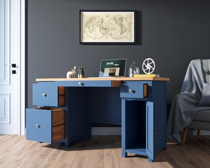 Большой рабочий стол Jules Verne JV14ETGB (Синий) в Смоленске - изображение 2
