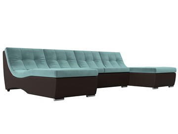 П-образный диван Монреаль, Бирюзовый\Коричневый (Велюр\Экокожа) в Смоленске