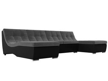 Большой П-образный диван Монреаль, Серый\Черный (Велюр\Экокожа) в Смоленске