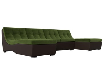 Большой П-образный диван Монреаль, Зеленый\Коричневый (Микровельвет\Экокожа) в Смоленске