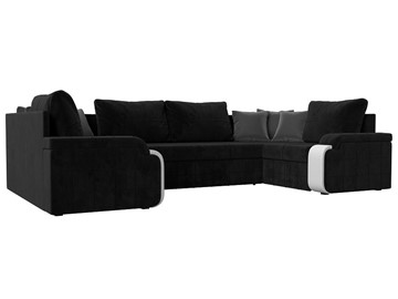 Большой П-образный диван Николь, Черный/Белый/Серый (велюр/экокожа) в Смоленске