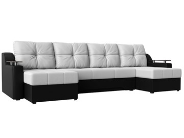 Большой П-образный диван Сенатор, Белый/Черный (Экокожа) боннель в Смоленске