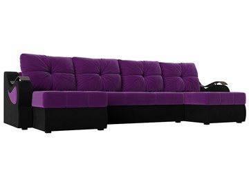 П-образный диван Меркурий П, Фиолетовый/черный (вельвет) в Смоленске