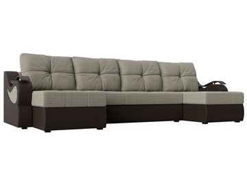 П-образный диван Меркурий П, Корфу 02 (рогожка)/коричневый (экокожа) в Смоленске