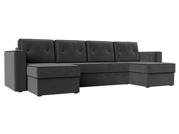Большой П-образный диван Принстон, Серый\Черный (Велюр) боннель в Смоленске