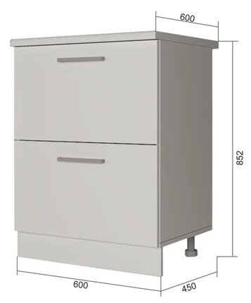 Кухонная тумба 2 ящика Н2Я 60, Сатин/Белый в Смоленске - изображение