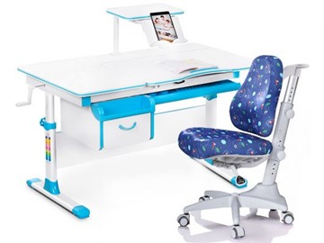 Комплект растущая парта + стул Mealux Mealux EVO Evo-40 BL (арт. Evo-40 BL + Y-528 F) / (стол+полка+кресло) / белая столешница / цвет пластика голубой в Смоленске - предосмотр