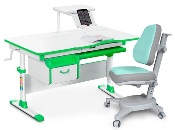 Комплект растущая парта + стул Mealux EVO Evo-40 Z (арт. Evo-40 Z + Y-110 TG) / (стол+полка+кресло) / белый, зеленый, серый в Смоленске - изображение