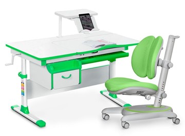 Комплект растущая парта + стул Mealux EVO Evo-40 Z (арт. Evo-40 Z + Y-115 KZ) / (стол+полка+кресло+чехол), белый, зеленый в Смоленске