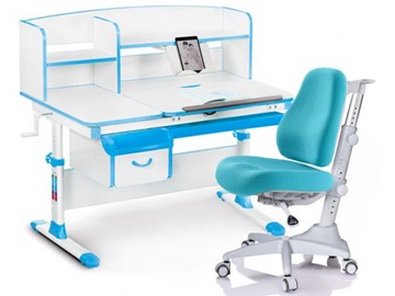 Комплект растущая парта + стул Mealux-EVO Evo-50 BL (арт. Evo-50 BL + Y-528 KBL) / (стол+полка+кресло) / белая столешница / цвет пластика голубой в Смоленске