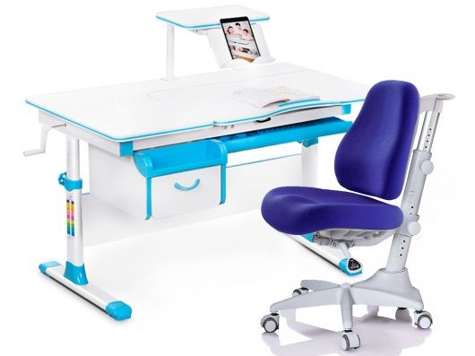 Комплект растущая парта + стул Mealux EVO Evo-40 BL (арт. Evo-40 BL + Y-528 SB) / (стол+полка+кресло) / белая столешница / цвет пластика голубой в Смоленске - изображение